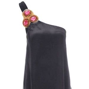 AKA New York Cluster Jeweled Dress formal black One Shoulder